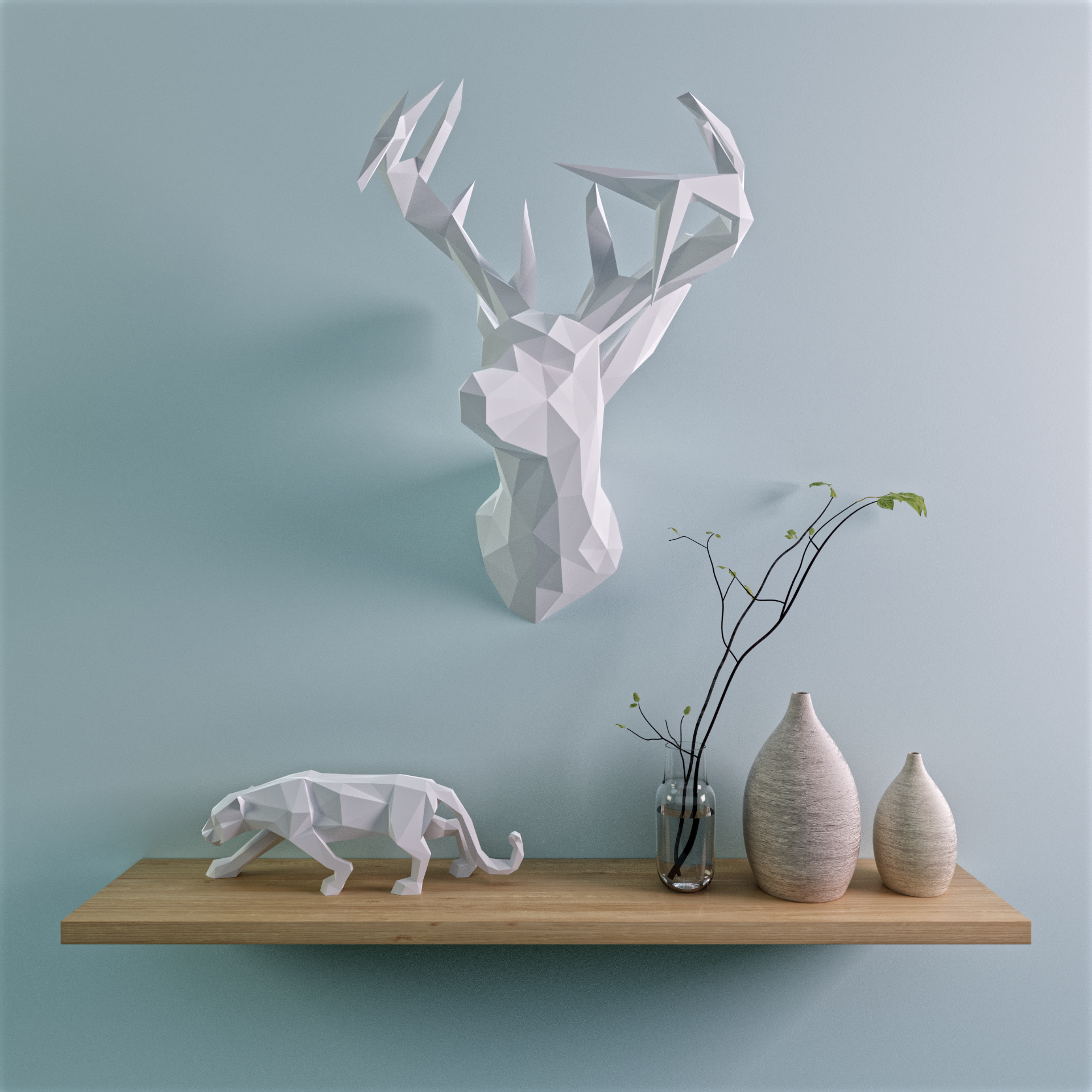 Low Poly Deer on Wall Scene preview image 1